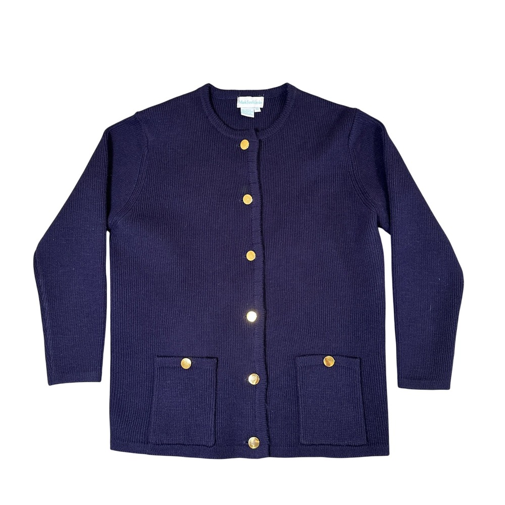 Mark Fore & Strike Navy Blue Ribbed Cardigan Gold Button Sweater D100 Size 40